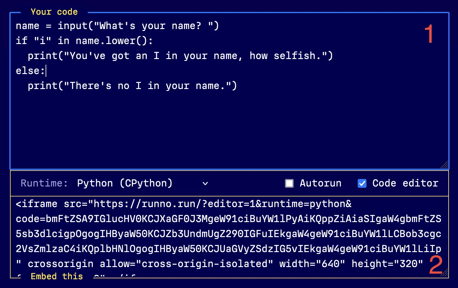 Paste code snippets into the “Your code” textbox