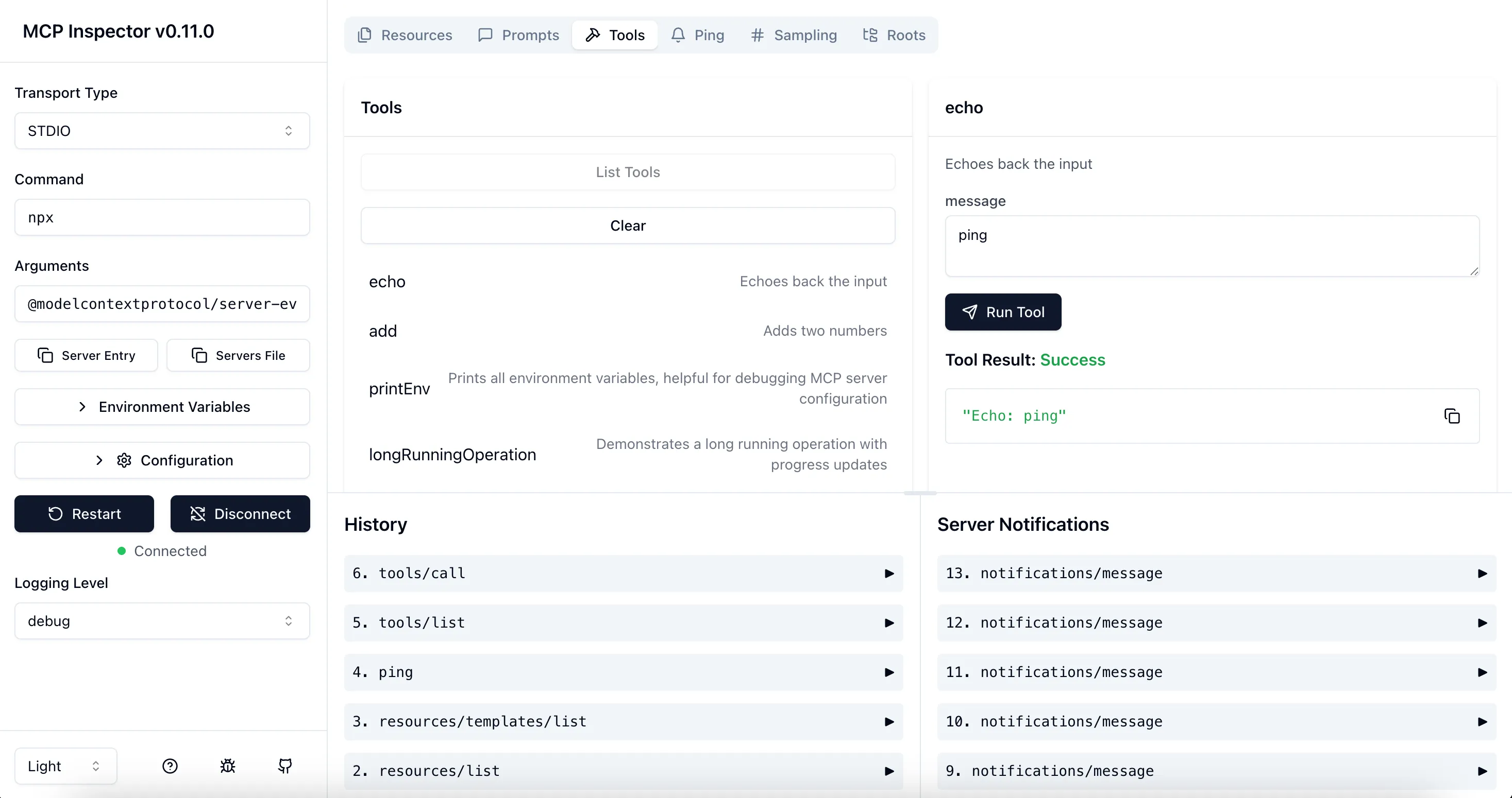 Screenshot of the MCP Inspector interface