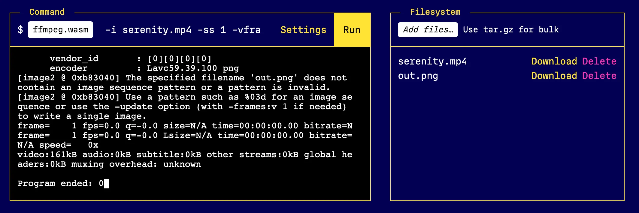 Screenshot of playground with result in filesystem