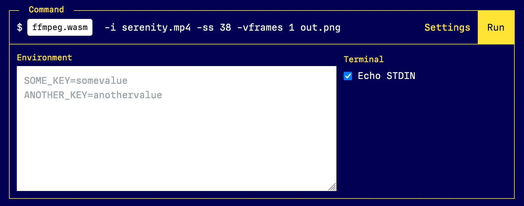 Display of Echo STDIN setting in playground
